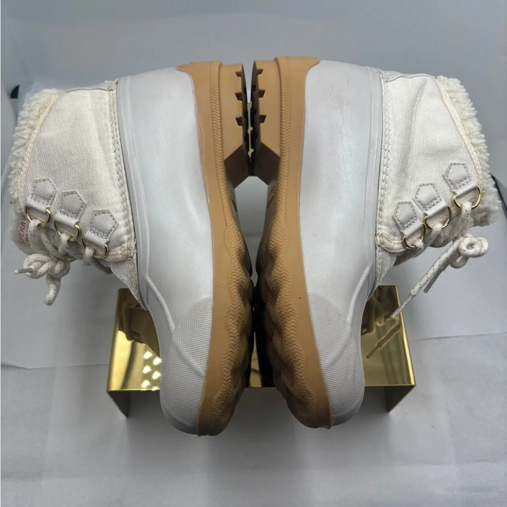Sperry Port Alpine Cream Boots rain faux fur shimmer Girls 5